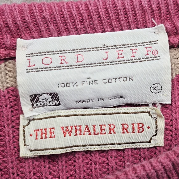 Vintage Lord Jeff Whaler Striped Sweater XL Cotton Pink Tan Boxy USA Classic - Picture 7 of 12